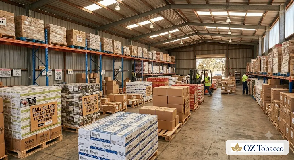 OZ Tobacco warehouse stock prepared for Sydney dispatch